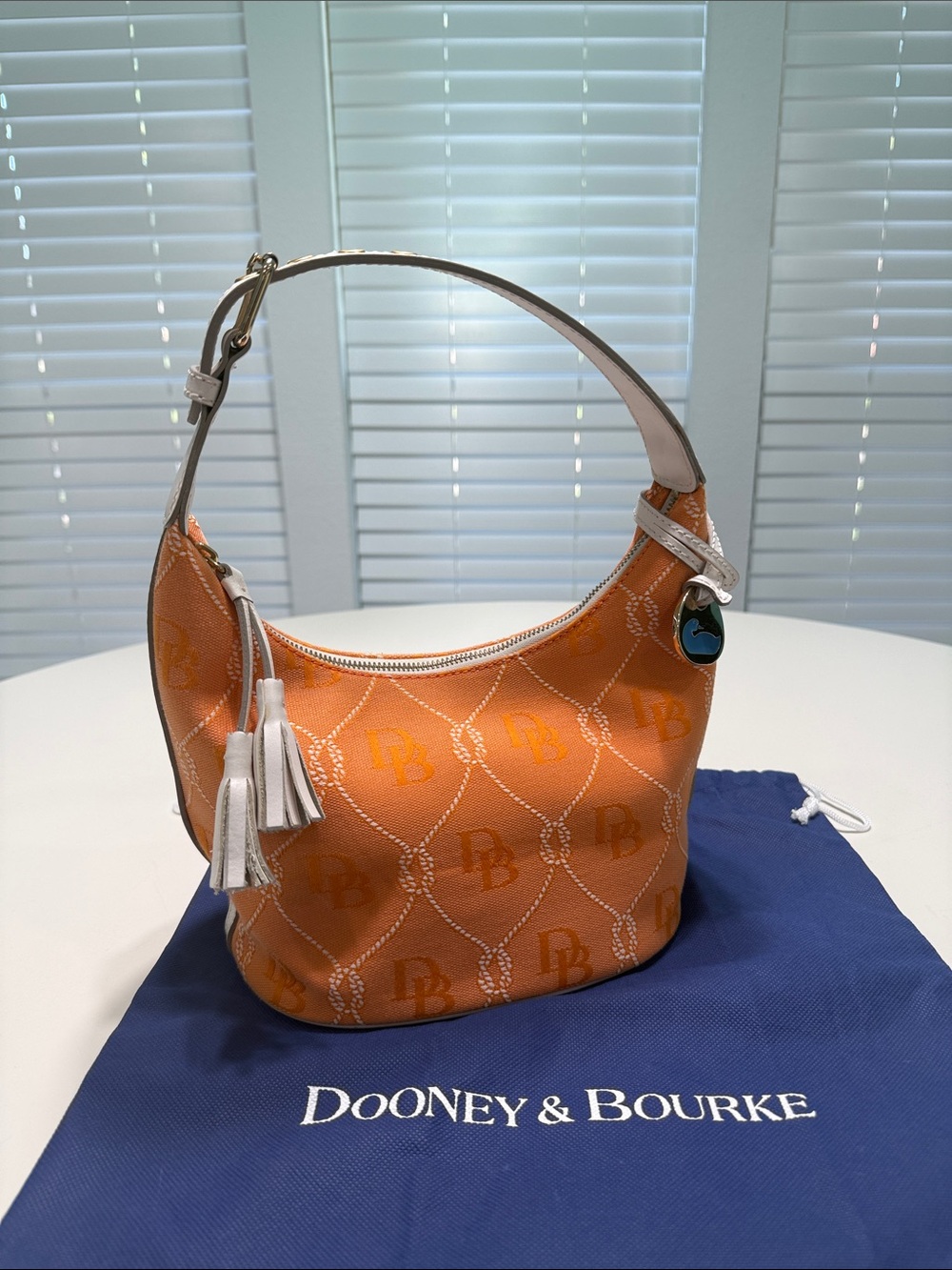 Dooney & Bourke Tangerine Logo Small Shoulder Hobo with White Trim